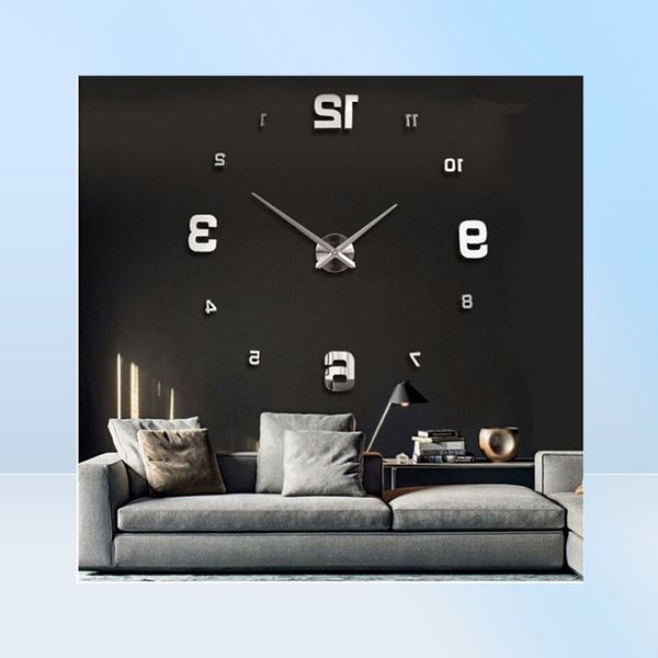 Nouvelle arrivée 3d vraie grande horloge murale design moderne précipité horloges à Quartz montres de mode miroir autocollant bricolage salon décor 2011189562366