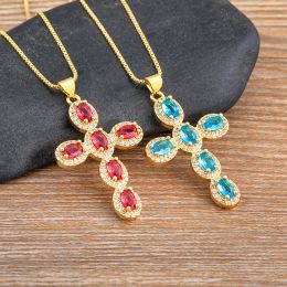 Nieuwe Collectie 5 Kleuren Kruis Hanger Ketting Vrouwen Mannen Link Chain 14 k Geel Goud Grote Zirkoon Glans Bruiloft prachtige Sieraden