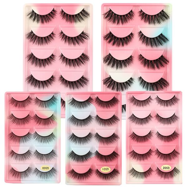 Nueva llegada 5 pares de pestañas postizas gruesas naturales Set Luz suave Reutilizable Hecho a mano Multicapa Pestañas postizas 3D Extensiones de pestañas rizadas entrecruzadas Bandeja de color