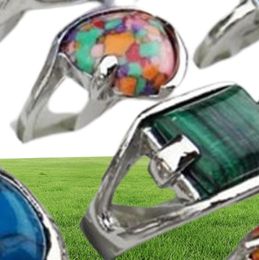 Nouvelle arrivée 50pcs charmes vintage mélange pierres de malachite naturelles turquoise argent femmes hommes anneaux bijoux entiers beaucoup A91897056521853841