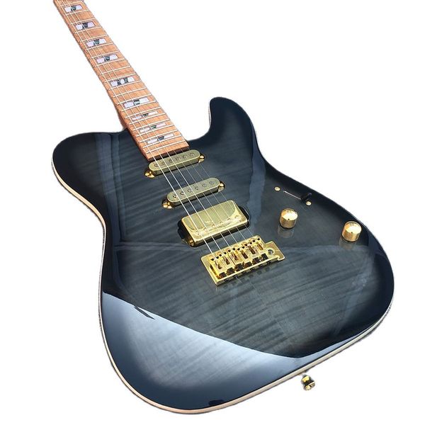 Nouvelle arrivée guitare électrique 6 cordes, manche en érable anthracite, incrustation d'ormeau, placage en érable tigré, assurance qualité,