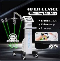 Nieuwe aankomst 6D Laser Slimming System 532NM 635 Laservetreductie Koude bron Keer Machine Rood groen licht Therapie Lipolyse Buik