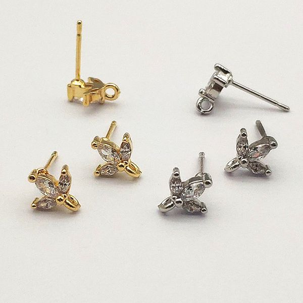 NOUVELLE ARRIVEE!8x7 mm 50pcs en laiton cubique zircone Plume Connecteurs de boucles pour boucles d'oreilles Diy Pièces, composants de résultats de bijoux