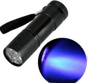 Nueva llegada, 9 LED Mini antorcha Mini LED Linterna 300LM UV LED Camping Linterna Antorcha Linternas impermeables Lámpara Antorchas (Negro)