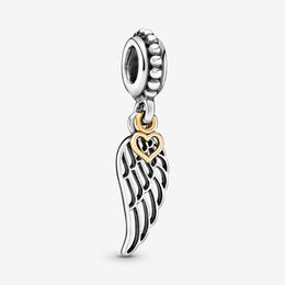 Nieuwe Collectie 925 Sterling Silver Angel Wing and Heart Dangle Charm Fit Originele European Charm Armband Mode-sieraden Accessoires