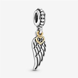 Nouvelle arrivée 925 Sterling Silver Angel Wing and Heart Slebing Charm Fit Original European Charm Bracelet Fashion Bijoux Accessoires 291V