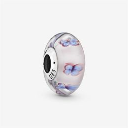 Nieuwe aankomst 925 Sterling Silver Butterfly Roze Murano Glass Charm Fit Originele Europese bedel Bramband Fashion sieraden Accessories239b