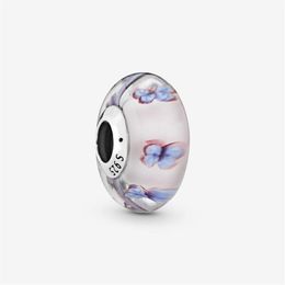 Nieuwe Collectie 925 Sterling Zilveren Vlinder Roze Murano Glas Charm Fit Originele Europese Bedelarmband Mode-sieraden Accessoires2999