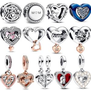 New Arrival 925 Sterling Silver Love You Mom Entwined Infinite Hearts Charm Fit Bracelet for Women Necklace DIY Jewelry