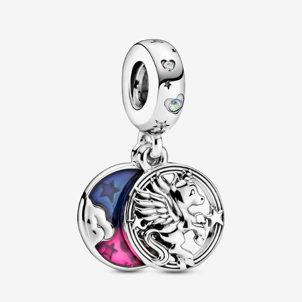 Nouveauté 925 argent Sterling licorne magique Double pendentif breloque ajustement Original européen bracelet à breloques bijoux de mode Accessori263a