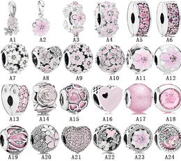 Nieuwe Collectie 925 Sterling Zilver Magnolia Gesp Roze Kralen Charm Armband Mode Vrouwen Sieraden Accessoires