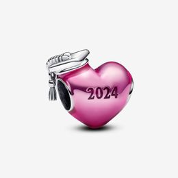 Nouvelle arrivée 925 Sterling Silver Pink 2024 Graduation Heart Charm Fit Original Charm Bracelet Bracelet Bijoux de la mode