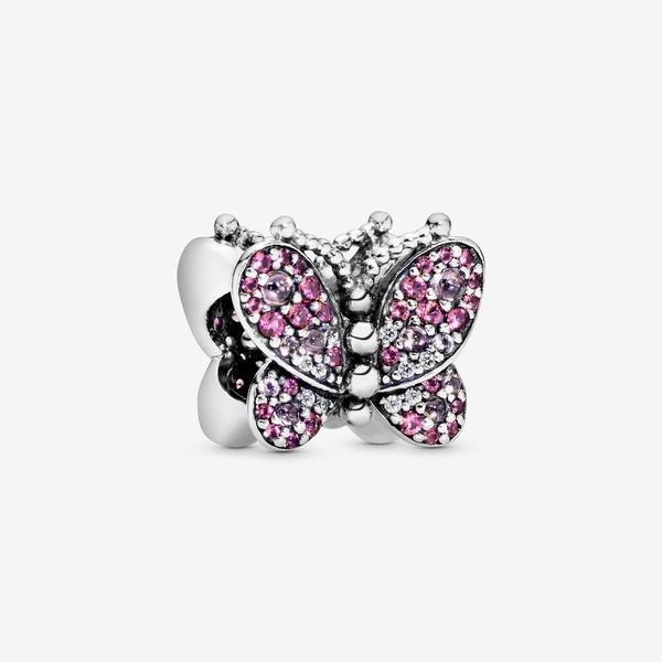 100% 925 Sterling Silver Pink Pave Butterfly Charms Fit Original European Charm Bracelet Mode Femmes Mariage Fiançailles Bijoux Accessoires