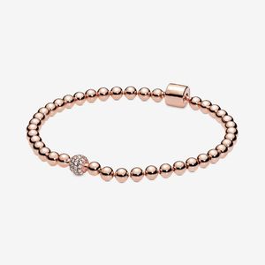 100% Plata de Ley 925 cuentas de oro rosa pavimentan la pulsera accesorios de joyería de compromiso de boda de moda para regalo de mujer