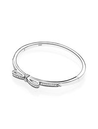 Nieuwe collectie 925 Sterling Zilver Sparkling Bow Bangle Armband Originele Doos voor CZ Diamant Vrouwen Weddnig Gift Sieraden Armband Set8791604