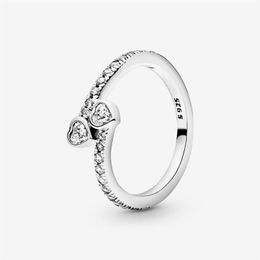 Recién llegado, anillo de Plata de Ley 925 con dos corazones brillantes para mujer, anillos de boda, joyería de moda 2721