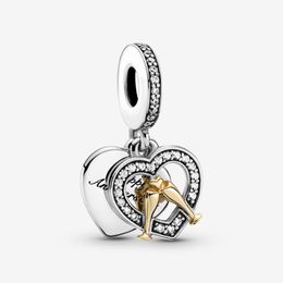 Nieuwe aankomst 925 Sterling Silver Two-Tone Happy Anniversary Dange Charm Fit Originele Europese bedelarmband mode sieraden Acces245K