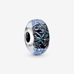 Nouveauté 925 argent Sterling ondulé bleu foncé verre de Murano océan charme Fit Pandora Original européen bracelet à breloques accessoires de bijoux de mode