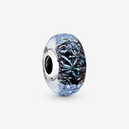 Nouveauté 925 argent Sterling ondulé bleu foncé verre de Murano océan charme ajustement Original européen bracelet à breloques bijoux de mode Acces259l