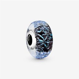 Nouveauté 925 argent Sterling ondulé bleu foncé verre de Murano océan charme ajustement Original européen bracelet à breloques bijoux de mode Acces259Y
