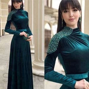Nouvelles robes de soirée à manches longues A-Line 2021 Velvet Dubaï Robes de soirée arabe