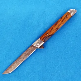 Nueva llegada A2366 Flipper Cuchillo plegable 3Cr13Mov Patrón láser Tanto Hoja de punta Hoja de madera / hoja de acero Mango Cojinete de bolas Cuchillos de bolsillo EDC de apertura rápida con funda de cuero