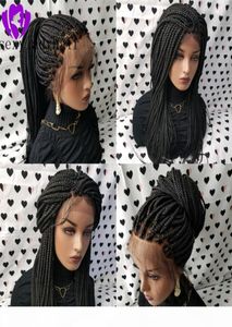 Nieuwe aankomst Afrika vrouwen vlechten haar zwart gevlochten doos vlechten pruik met babyhaar gevlochten pruiken natuurlijke haarlijn synthetische kant fr5187220