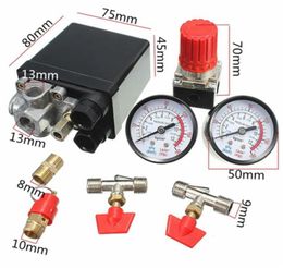 Nieuwe aankomst luchtcompressor drukklep schakelaar verdeelstuk relief regulator meters 180psi 240V 45x75x80mm promotie 2770018