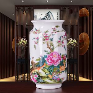 Nieuwe aankomst antieke jingdezhen dunne china vaas met bloemen en vogel patronen keramische tafel vaas porselein decoratieve vaas 210310