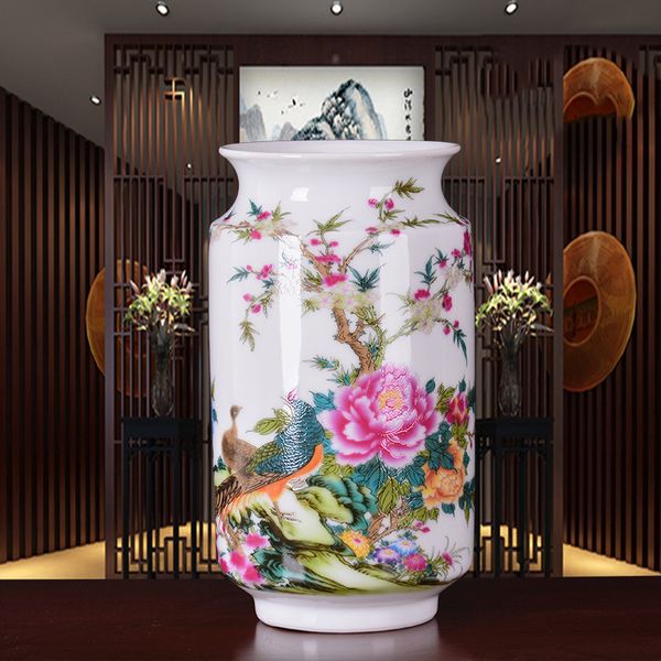 Nouvelle Arrivée Antique Jingdezhen Mince Chine Vase Avec Des Fleurs Et Des Oiseaux Motifs En Céramique Table Vase En Porcelaine Vase Décoratif 210310