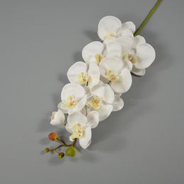 Recién llegado Artificial 9 cabezas Orquídea Phalaenopsis texturizada Rama única Flor de seda realista Arreglos de decoración floral para dormitorio de boda