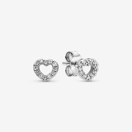 100% authentieke 925 Sterling Silver Open Heart Stud -oorbellen Fashion Earring Sieraden Accessoires voor vrouwencadeau