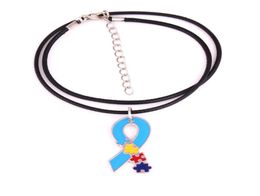 Nouveauté sensibilisation à l'autisme Identification collier espoir pièce de Puzzle motif émail ruban pendentif à breloque ID collier 7846785