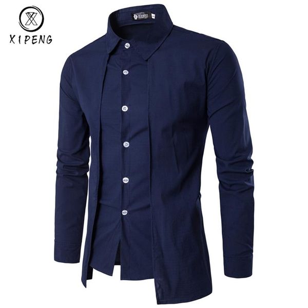Nueva llegada camisa de otoño para hombre 2019 diseño único falso dos piezas elegante camisa de vestir para hombre manga larga Casual Slim Fit camisas masculinas 214v