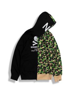 Nieuwe aankomst herfst Winter Tiener Black Green Camo Splice Cardigan Hoodies Men Dames Loose Casual Hooded Jacket Tops5885657