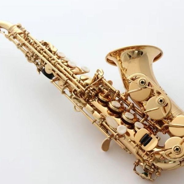 Nueva llegada B Saxofón soprano curvo dorado plano Cuello pequeño Instrumento musical de alta calidad Latón Níquel Con accesorios de estuche Gratis