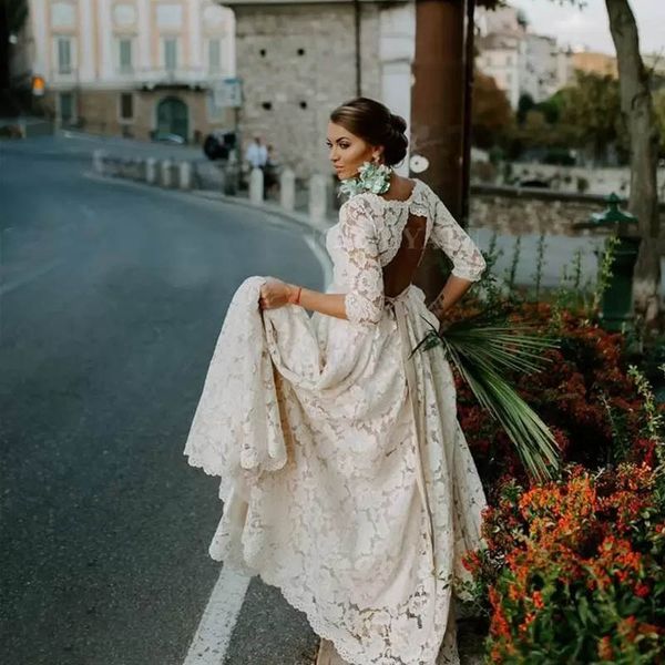 Nouvelle Arrivée Hollow Robe de mariée en dentelle en dentelle Plus Taille Formelle Robes de mariée de mariée à manches longues à manches longues