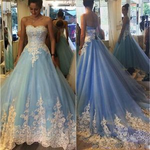 Nieuwe aankomst baljurk witte kant lovertjes bruidsjurk lichte hemel blauwe trouwjurken twee kleuren vestidos de novias 2019 bruid jurken