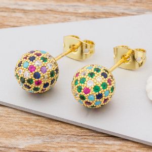 Nueva llegada Pendientes en forma de bola Colorido Cristal brillante Arco iris 14k Oro amarillo Pendientes de circón para mujer Joyería de boda para fiesta