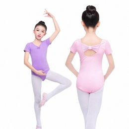 Nueva llegada Leotardo de danza del ballet Niñas pequeñas Niños Bowknot LG / Manga corta Gimnasia Trajes de baile Body para ropa de baile p3jE #