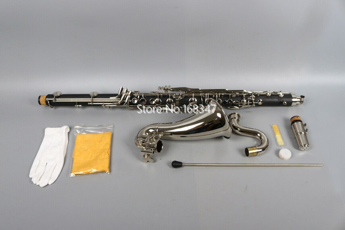 Ny ankomst Bass klarinett BB TUNE LOW E Professionell Silvering Keys Musical Instrument med Fallet Gratis frakt
