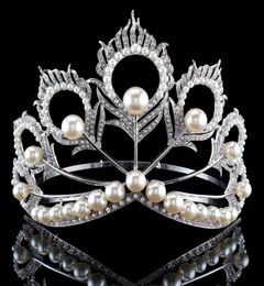 Nieuwe Collectie Big Size 2017 Miss Universe Dezelfde Kroon Volledige Ronde Verstelbare Zilveren Parel Peakcock Feather Tiara Pageant 2102039057422