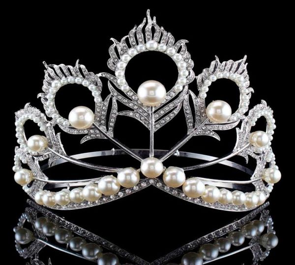 Nouvelle arrivée Big Size 2017 Miss Univers même couronne complète Round Round Round Alivable Pearl Peakcock Feather Tiara Pageant 2102039631713