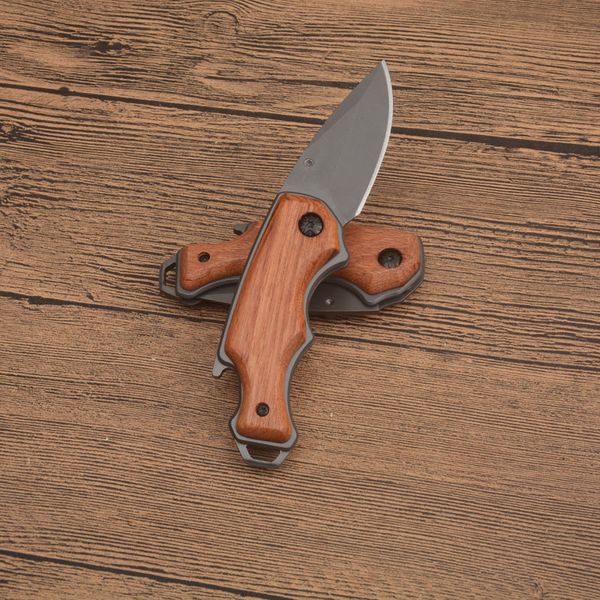 Nueva llegada BK X44 Cuchillo plegable de bolsillo 440C Cubierta con titanio Mango de palo de madera para acampar al aire libre Cierre de pesca EDC Knives con abrebotellas