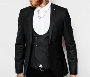 Nouvelle Arrivée Noir Marié Tuxedos Peak Revers Un Bouton Centre Vent Homme Costume De Mariage Hommes Dîner D'affaires De Bal Blazer (Veste + Pantalon + Cravate + Gilet) 389