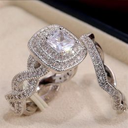 Nouveauté Bling Bling Zircon amant Couple bague de mariage mariée marié anneau bijoux cadeau pour l'amour taille américaine 6 7 8 9 10221g