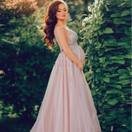 Nieuwe Collectie Bling Pailletten Moederschap Avondjurken V-hals Een Lijn Lange Empire Tulle Zwangere Vrouwen Prom Jassen Mouwloze party Dres287u