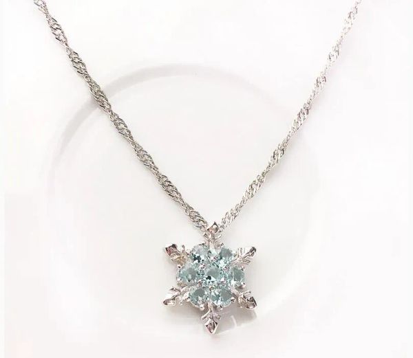 Nouvelle Arrivée Bleu Cristal Flocon De Neige Frozen Fleur Colliers 925 Collier En Argent Pendentifs Avec Chaîne Meilleur Cadeau pour fille Navire Libre