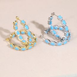 Nouvelle Arrivée Bleu Turquoise avec Mini Zircon Boucles D'oreilles Pavées Plein Blanc Zircone Cubique Mode Hip Hop Femmes Lady Festival Cadeau Bijoux