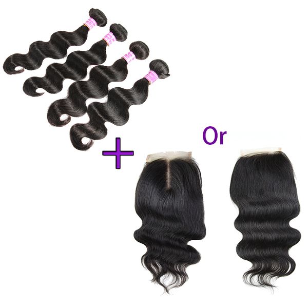 Cheveux humains brésiliens 4 faisceaux avec fermeture 100% non transformés 8A Body Wave Virgin Hair Bundle Deals Vente en gros Remy Extensions de cheveux humains